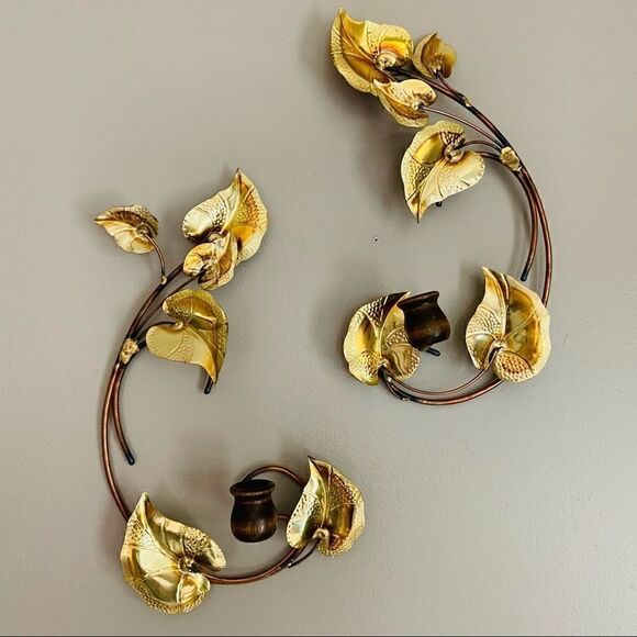 Mid Century Metal Leaf Candle Sconces Wall Decor - Picture 10 of 10